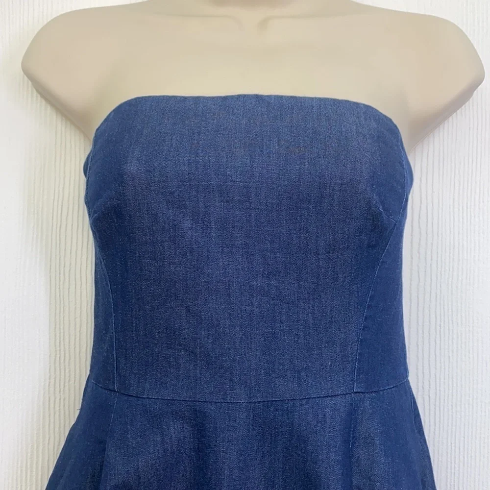 White House Black Market - Denim Blue Strapless Midi Dress Size 0